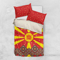 Macedonia Christmas Bedding Set with Yellow Sun, Santa, and Festive Tree Motif - Wonder Print Shop