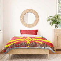 Macedonia Christmas Bedding Set with Yellow Sun, Santa, and Festive Tree Motif - Wonder Print Shop