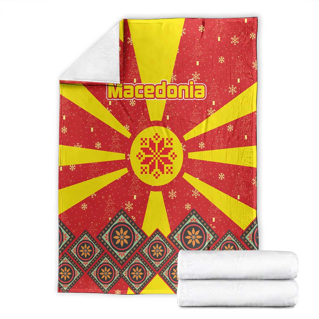 Macedonia Christmas Blanket with Yellow Sun, Santa, and Festive Tree Motif - Wonder Print Shop
