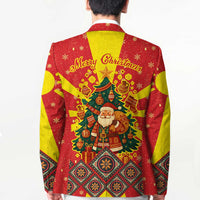 Macedonia Christmas Blazer with Yellow Sun, Santa, and Festive Tree Motif - Wonder Print Shop