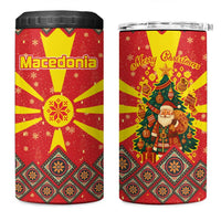 Macedonia Christmas 4 in 1 Can Cooler Tumbler with Yellow Sun, Santa, and Festive Tree Motif - Wonder Print Shop