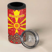 Macedonia Christmas 4 in 1 Can Cooler Tumbler with Yellow Sun, Santa, and Festive Tree Motif - Wonder Print Shop