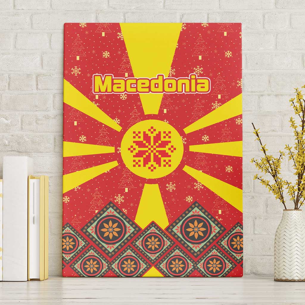 Macedonia Christmas Canvas Wall Art with Yellow Sun, Santa, and Festive Tree Motif - Wonder Print Shop