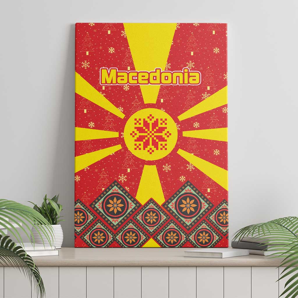 Macedonia Christmas Canvas Wall Art with Yellow Sun, Santa, and Festive Tree Motif - Wonder Print Shop