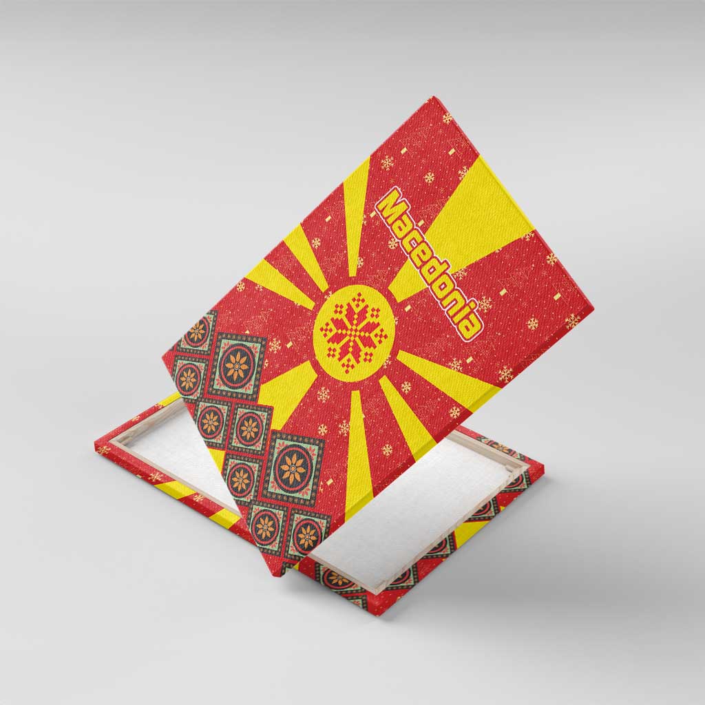 Macedonia Christmas Canvas Wall Art with Yellow Sun, Santa, and Festive Tree Motif - Wonder Print Shop
