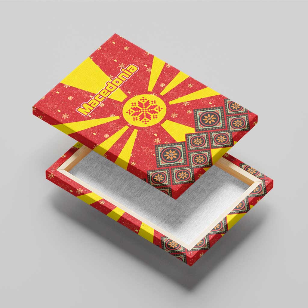 Macedonia Christmas Canvas Wall Art with Yellow Sun, Santa, and Festive Tree Motif - Wonder Print Shop