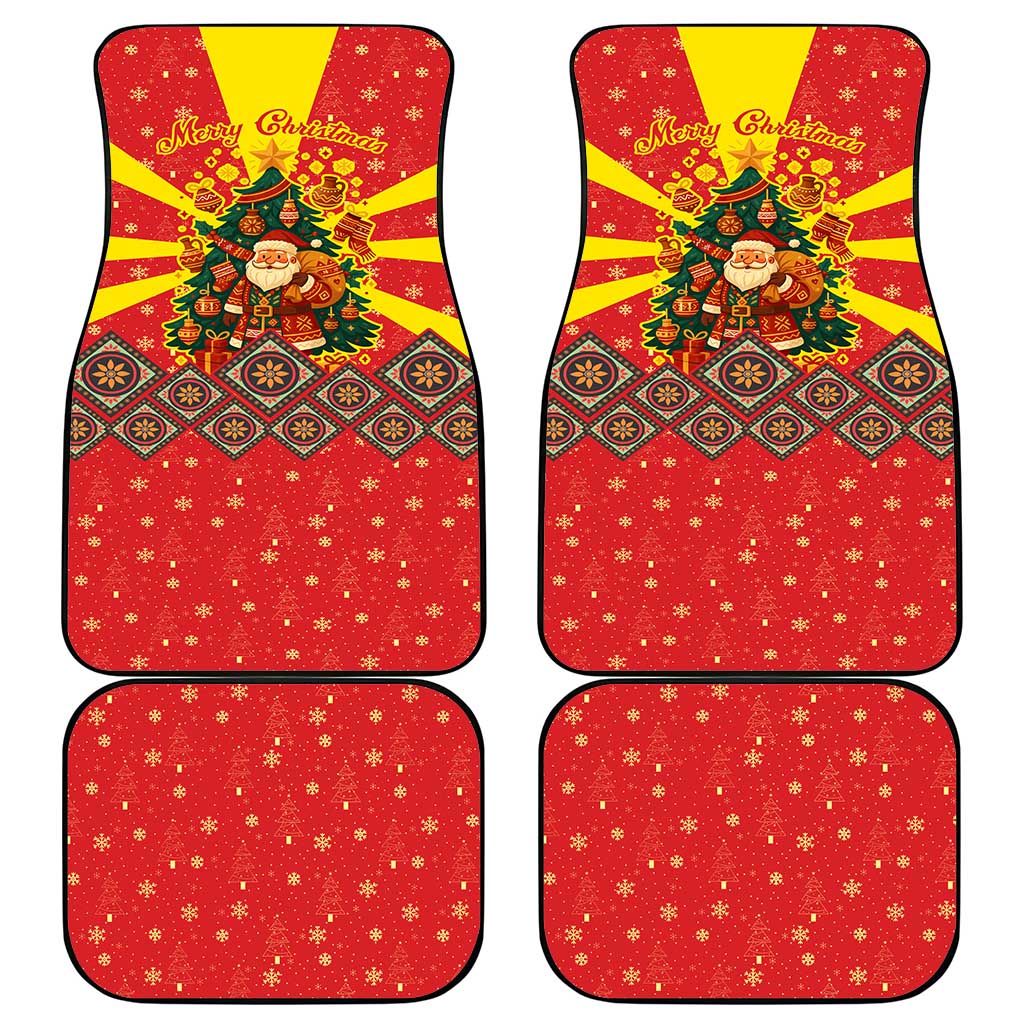 Macedonia Christmas Car Mats with Yellow Sun, Santa, and Festive Tree Motif - Wonder Print Shop