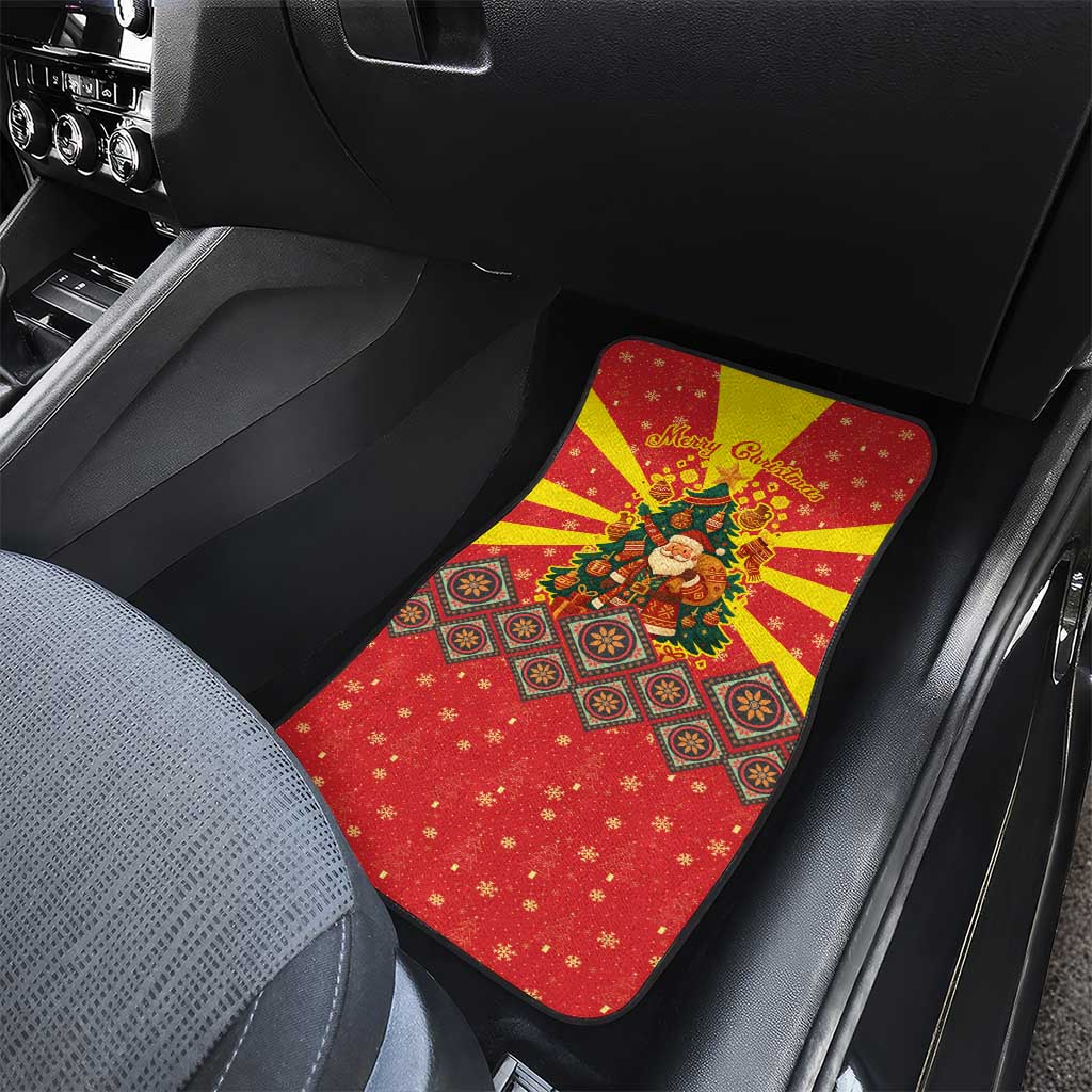Macedonia Christmas Car Mats with Yellow Sun, Santa, and Festive Tree Motif - Wonder Print Shop