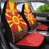 Macedonia Christmas Car Seat Cover with Yellow Sun, Santa, and Festive Tree Motif - Wonder Print Shop