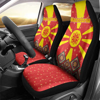 Macedonia Christmas Car Seat Cover with Yellow Sun, Santa, and Festive Tree Motif - Wonder Print Shop