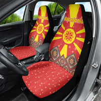 Macedonia Christmas Car Seat Cover with Yellow Sun, Santa, and Festive Tree Motif - Wonder Print Shop