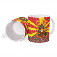 Macedonia Christmas Ceramic Mug with Yellow Sun, Santa, and Festive Tree Motif - Wonder Print Shop