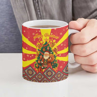 Macedonia Christmas Ceramic Mug with Yellow Sun, Santa, and Festive Tree Motif - Wonder Print Shop