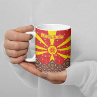 Macedonia Christmas Ceramic Mug with Yellow Sun, Santa, and Festive Tree Motif - Wonder Print Shop