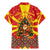 Macedonia Christmas Family Matching Mermaid Dress and Hawaiian Shirt with Yellow Sun, Santa, and Festive Tree Motif - Wonder Print Shop