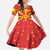 Macedonia Christmas Family Matching Off The Shoulder Long Sleeve Dress and Hawaiian Shirt with Yellow Sun, Santa, and Festive Tree Motif - Wonder Print Shop