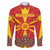 Macedonia Christmas Family Matching Off The Shoulder Long Sleeve Dress and Hawaiian Shirt with Yellow Sun, Santa, and Festive Tree Motif - Wonder Print Shop