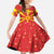 Macedonia Christmas Family Matching Off Shoulder Maxi Dress and Hawaiian Shirt with Yellow Sun, Santa, and Festive Tree Motif - Wonder Print Shop