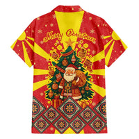Macedonia Christmas Family Matching Off Shoulder Maxi Dress and Hawaiian Shirt with Yellow Sun, Santa, and Festive Tree Motif - Wonder Print Shop