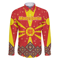 Macedonia Christmas Family Matching Off Shoulder Maxi Dress and Hawaiian Shirt with Yellow Sun, Santa, and Festive Tree Motif - Wonder Print Shop