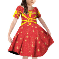 Macedonia Christmas Family Matching Off Shoulder Short Dress and Hawaiian Shirt with Yellow Sun, Santa, and Festive Tree Motif - Wonder Print Shop