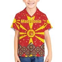 Macedonia Christmas Family Matching Short Sleeve Bodycon Dress and Hawaiian Shirt with Yellow Sun, Santa, and Festive Tree Motif - Wonder Print Shop