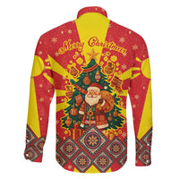 Macedonia Christmas Family Matching Tank Maxi Dress and Hawaiian Shirt with Yellow Sun, Santa, and Festive Tree Motif - Wonder Print Shop