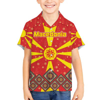 Macedonia Christmas Family Matching Tank Maxi Dress and Hawaiian Shirt with Yellow Sun, Santa, and Festive Tree Motif - Wonder Print Shop