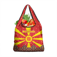 Macedonia Christmas Grocery Bag with Yellow Sun, Santa, and Festive Tree Motif - Wonder Print Shop