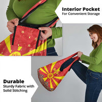 Macedonia Christmas Grocery Bag with Yellow Sun, Santa, and Festive Tree Motif - Wonder Print Shop