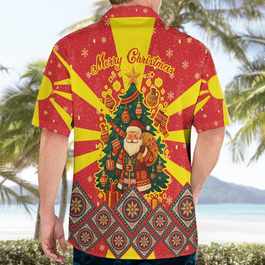 Macedonia Christmas Hawaiian Shirt with Yellow Sun, Santa, and Festive Tree Motif - Wonder Print Shop