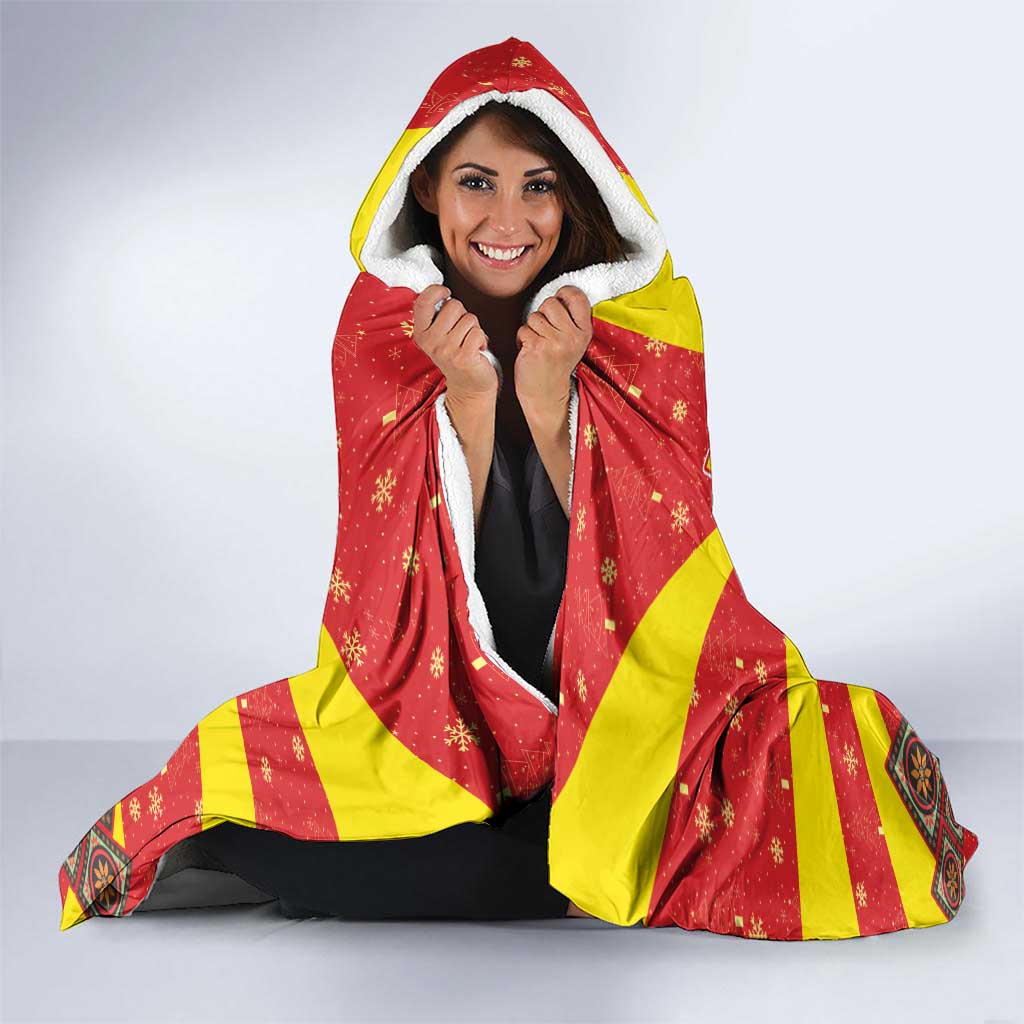 Macedonia Christmas Hooded Blanket with Yellow Sun, Santa, and Festive Tree Motif - Wonder Print Shop