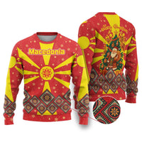 Macedonia Christmas Ugly Christmas Sweater with Yellow Sun, Santa, and Festive Tree Motif - Wonder Print Shop