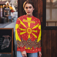 Macedonia Christmas Ugly Christmas Sweater with Yellow Sun, Santa, and Festive Tree Motif - Wonder Print Shop