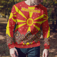 Macedonia Christmas Ugly Christmas Sweater with Yellow Sun, Santa, and Festive Tree Motif - Wonder Print Shop
