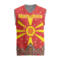 Macedonia Christmas Knitted V-Neck Vest with Yellow Sun, Santa, and Festive Tree Motif - Wonder Print Shop