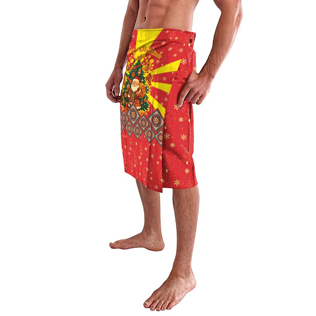 Macedonia Christmas Lavalava with Yellow Sun, Santa, and Festive Tree Motif - Wonder Print Shop