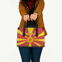 Macedonia Christmas Leather Bag with Yellow Sun, Santa, and Festive Tree Motif - Wonder Print Shop