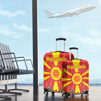 Macedonia Christmas Luggage Cover with Yellow Sun, Santa, and Festive Tree Motif - Wonder Print Shop