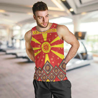Macedonia Christmas Men Tank Top with Yellow Sun, Santa, and Festive Tree Motif - Wonder Print Shop