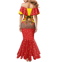 Macedonia Christmas Mermaid Dress with Yellow Sun, Santa, and Festive Tree Motif - Wonder Print Shop