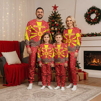 Macedonia Christmas Pajama Set with Yellow Sun, Santa, and Festive Tree Motif - Wonder Print Shop