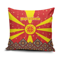 Macedonia Christmas Pillow Cover with Yellow Sun, Santa, and Festive Tree Motif - Wonder Print Shop
