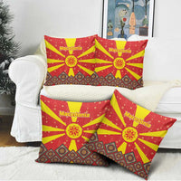 Macedonia Christmas Pillow Cover with Yellow Sun, Santa, and Festive Tree Motif - Wonder Print Shop