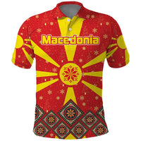 Macedonia Christmas Polo Shirt with Yellow Sun, Santa, and Festive Tree Motif - Wonder Print Shop