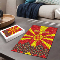 Macedonia Christmas Puzzle with Yellow Sun, Santa, and Festive Tree Motif - Wonder Print Shop