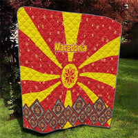 Macedonia Christmas Quilt with Yellow Sun, Santa, and Festive Tree Motif - Wonder Print Shop