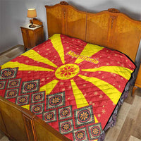 Macedonia Christmas Quilt with Yellow Sun, Santa, and Festive Tree Motif - Wonder Print Shop