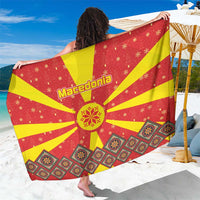 Macedonia Christmas Sarong with Yellow Sun, Santa, and Festive Tree Motif - Wonder Print Shop