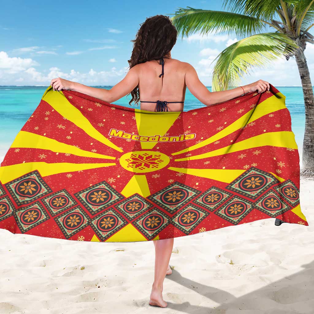 Macedonia Christmas Sarong with Yellow Sun, Santa, and Festive Tree Motif - Wonder Print Shop